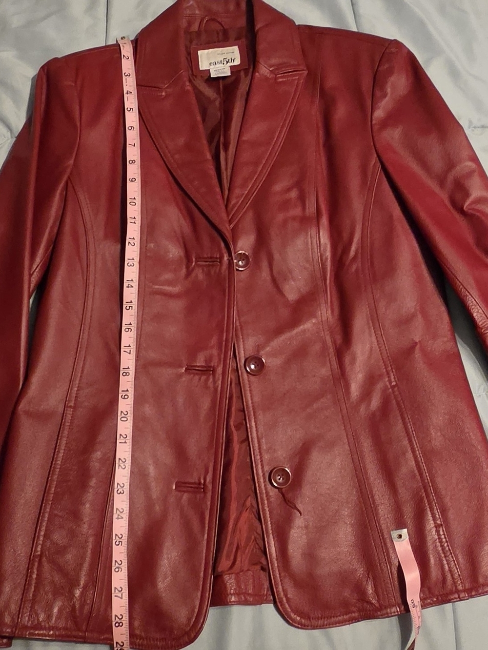 East 5th Red Leather Blazer - Tailored Button-Front
